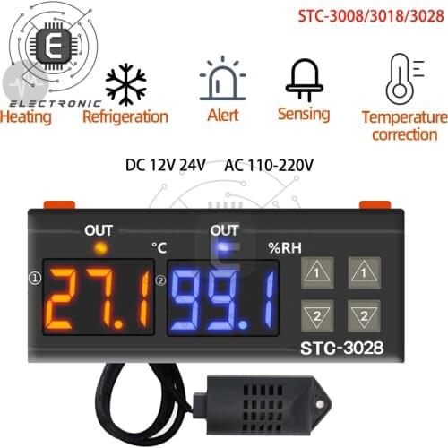 STC-3008 3018 3028 AC 110-220V DC12V 24V 10A Dual Digital Temperature Controller Hygrometer Heating Cooling Thermostat Incubator