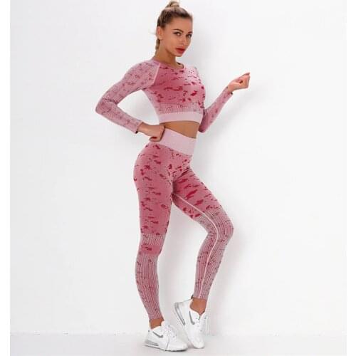 Super Quality Seamless Long Sleeve Shirts and Sports Pants for Women Fashion Running Fitness Workout Yoga Set Beauty Trousers