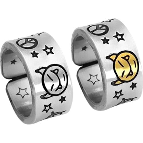 Japanese And Korean Devil Expression Spoof Gufa Silver Open Ring Custom Bohemian Hip Hop Accessories