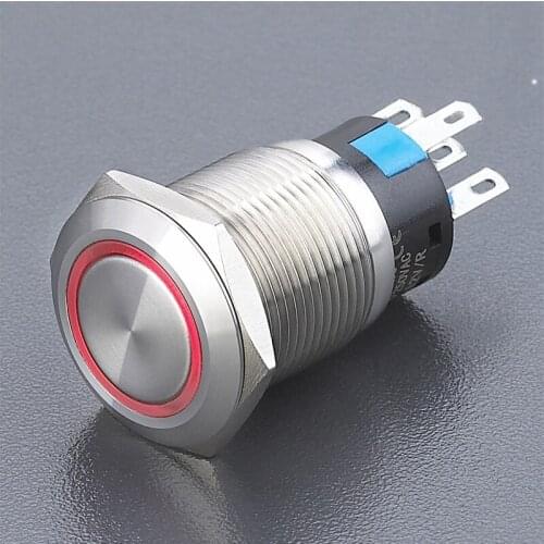 Latching type ring illuminated LED metal pushbutton switch 19mm 1NO1NC
