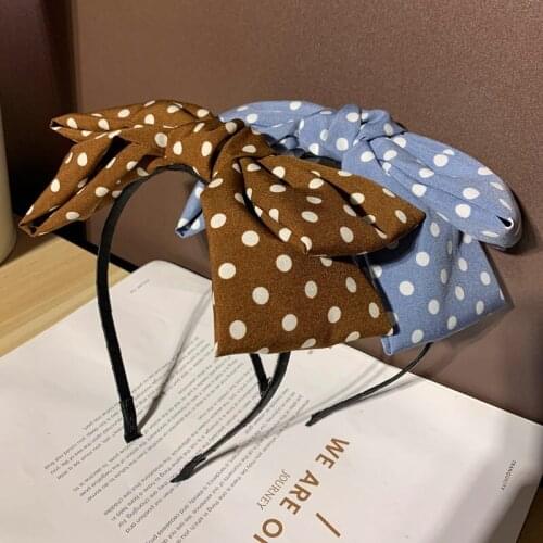 Women Korean Face Wash Headband Lady Polka Dot Headdress Fashion Big Bow Hairpin