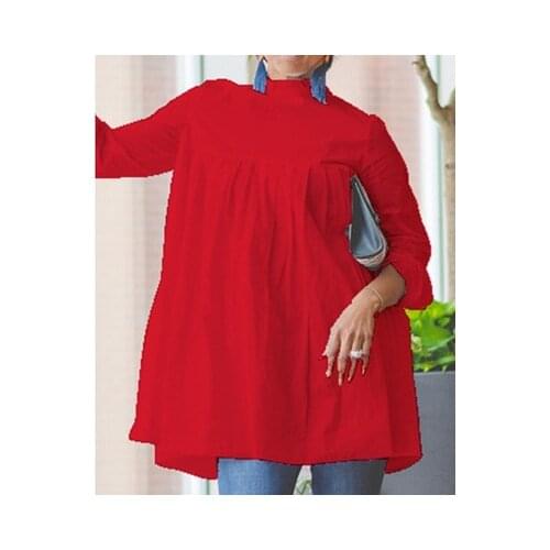 2020 womens half high collar mid-length shirt solid color long sleeve shirt