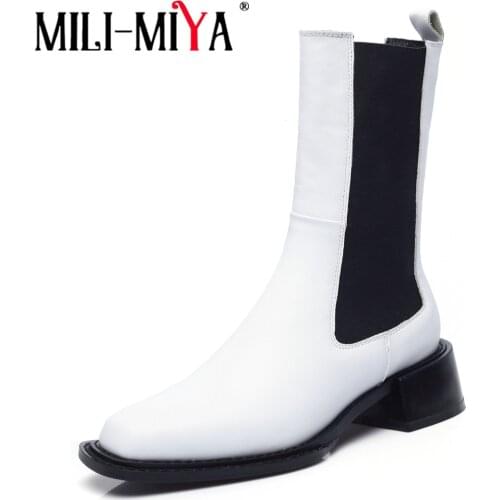 MILI-MIYA New Fashion High Quality Chelsea Short Ankle Boots Women Low Heel Handmade Square Toe Slip On Europe and America Shoes