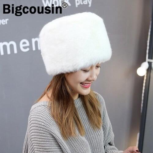 Women Faux Fox Fur Hats Lady Russian Thicken Fluffy Snow Ski Caps Winter Windproof High Quality Female Bomber Beanies Ear Warm