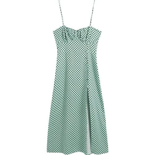 JC·KILIG 2021Llinen Polka Dot Print Split Dress B1705