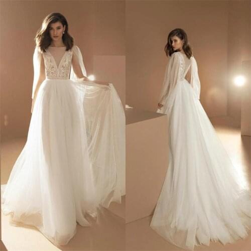 2020 Bohemia Wedding Dresses Jewel Neck Lace Appliqued Beach Wedding Dress A Line Custom Made Plus Size Vestidos De Novia