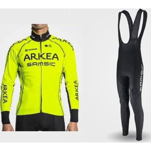WINTER FLEECE THERMAL 2021 ARKEA SAMSIC TEAMFLUO YELLOW LONG SLEEVE CYCLING JERSEY WEAR CLOTHES + BIB PANTS SIZE XS-4XL