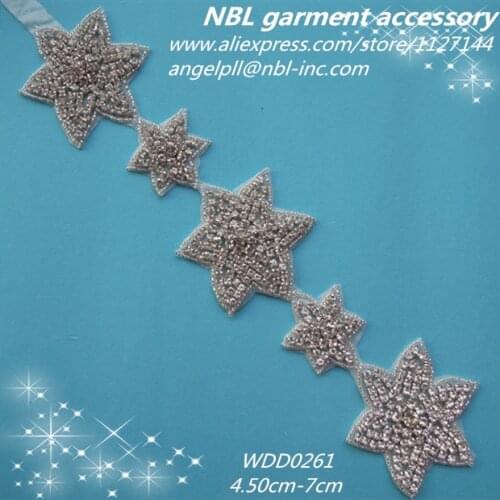 10 YARDS) Wholesale hand beaded rhinestone star trim iron on for wedding dress garment sash WDD0261
