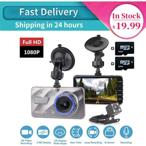 4 Inch HD Dual Lens Support Reversing Image 1080P Hidden Wide Angle Driving Recorder Dashcam Car DVR Camera Built-in G Sensor