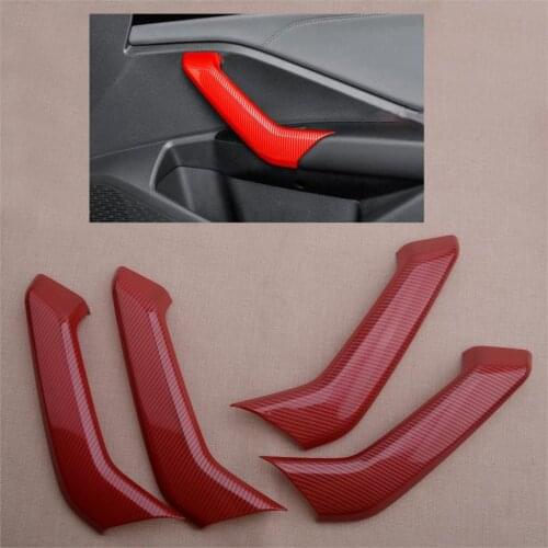 4Pcs Car ABS Carbon Fiber Red Inner Door Handle Cover Trim 29x8.2 cm Fit for VW Jetta MK7 2019 2020 Accessories
