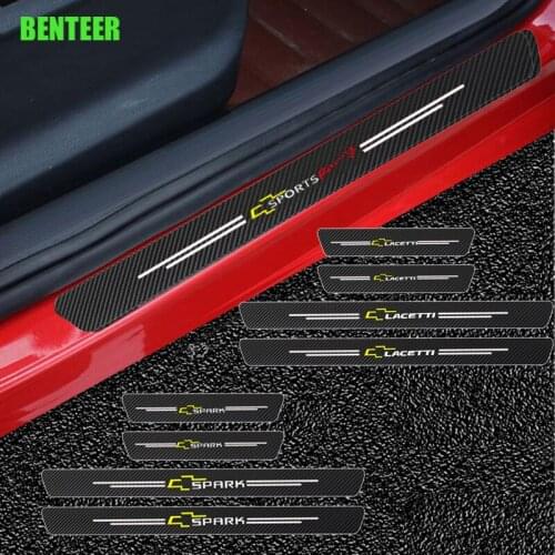 4pcs Carbon fiber car door protection sticker for Chevrolet Cruze Captiva Lacetti Aveo Orlando Epica Camaro Spark