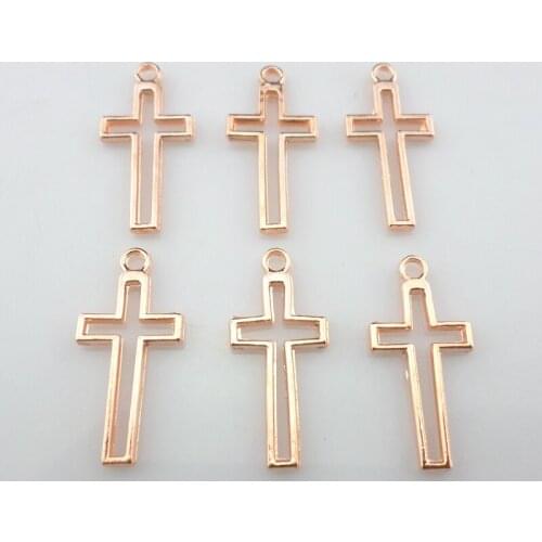 40pcs Alloy Rose Gold Hollow Cross Charms Pendants Beads 11x23mm Jewelry Findings