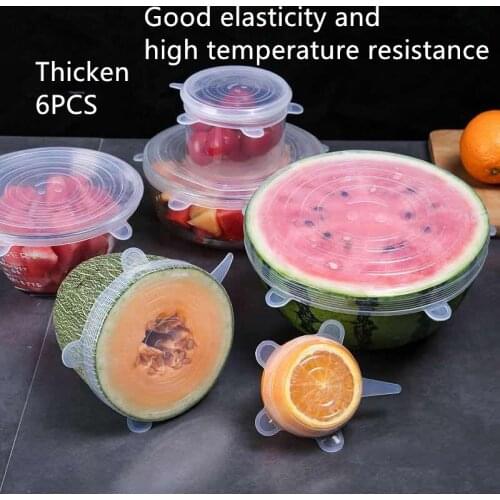 6 Pcs/set Food Silicone Cover Universal Silicone Lids for Cookware Wrap Bowl Pot Reusable Stretch Lids Kitchen Bar Accessories