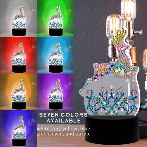 7 Colorful DIY Diamond Painting LED Lamp Special Shaped Diamond Mosaic Cross Stitch Embroidery Diamond Art Elk Rhinestone Decor