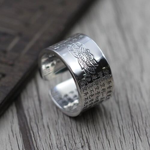 925 Sterling Silver Jewelry Rejuvenation Heart Through Lotus Finger Ring Thai Silver Male Female Models Open Ring Buddhism