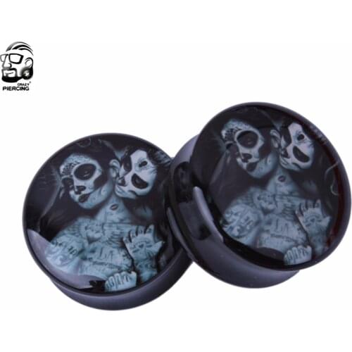 2pcs Acrylic Ear Plugs and Tunnels Vampire Couples Ear Gauge Plug Tunnel Ear Stretcher Expanders Body Jewelry Piercings