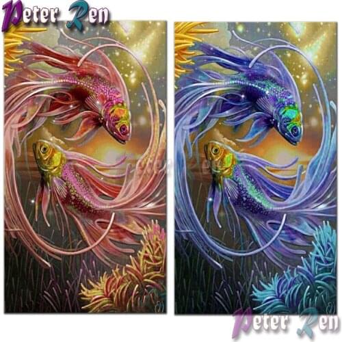 5d Diamond Painting Two fish pictures of rhinestones diy diamant Embroidery 3d Crystal Cross Stitch as Home Decor Gifts for kids
