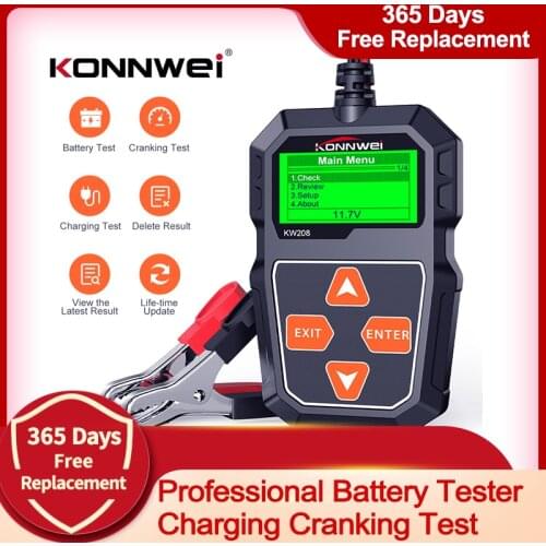 KONNWEI KW208 Battery Tester Car Digital 12V 100-2000CCA Cranking Charging System Test Tool Automotive Battery Capacity Tester