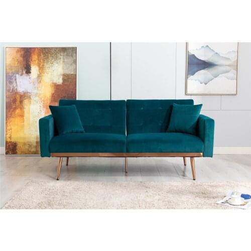Velvet Sofa Living Room Accent Sofa Loveseat Sofa with Rose Gold Metal Feet 31Hx68Wx33D Inch Teal/Gray/Black[US-W]