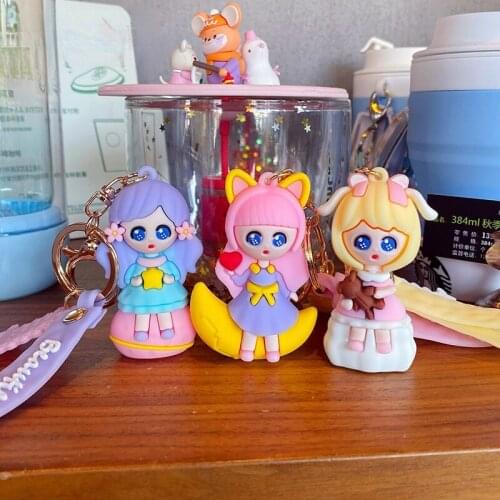 Cute Girl Heart Galaxy Girl Keychain Cartoon Star Moon Flower Key Chain Bag Pendant Couple Accessories Creative Kids Gift Keyfob