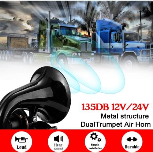 Truck 135db Loud Air Horn 12/24V SuperLoud Trumpet Air Horn with Electric Valve Flat for Auto Vehicle Trucks