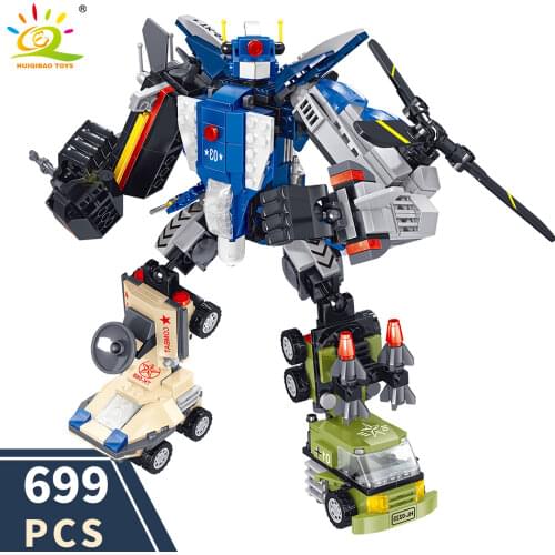 HUIQIBAO 699PCS City Police Super Armor Robot Building Blocks Military Mecha Vehicle Car Fighter Heroes Bricks Toys For Children