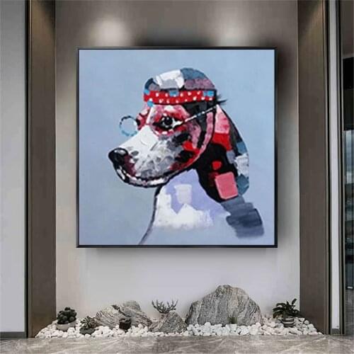 100%Handmade Oil Painting Cute Dog Colourful Animal Wall Picture Decorative Dog Canvas Wall Art Home For Bedroom Kid Room