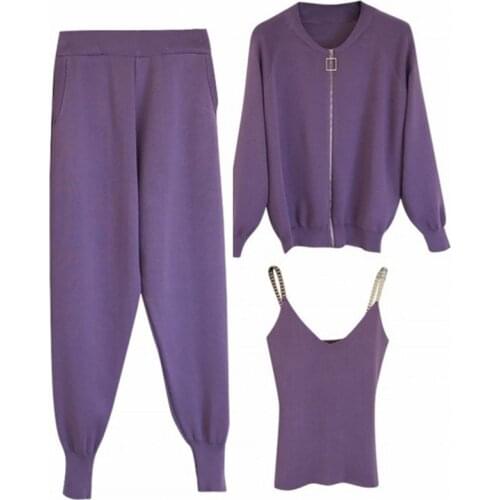 African Sets For Women Autumn Knitted Sweater Suit Casual New Product Chain Vest Knitted Jacket + Elastic Pants Three-piece Sets