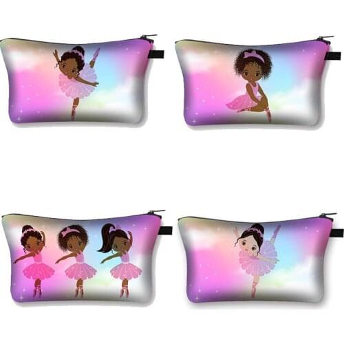 Colourful Afro Girl Print Cosmetic Bag Unicorn Rainbow Background Women Toiletry Organizer Makeup Bags Gift