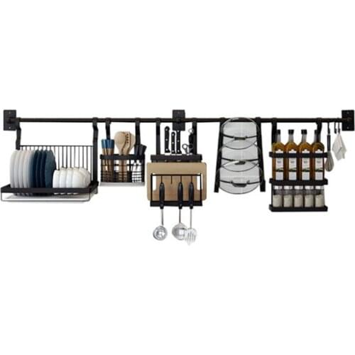 DIY Black Stainless Steel kitchen rack, Kitchen Shelf, Pot Spoon Knife Seasoning Dish Rack Shelf