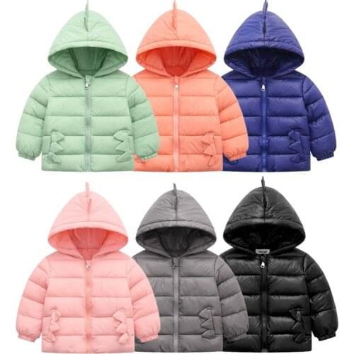 Childrens Down Padded Jacket Cartoon Dinosaur Zipper Clothes Baby Boys Girls Fashion Hoodie Winter Autumn Thicken Warm Outwear