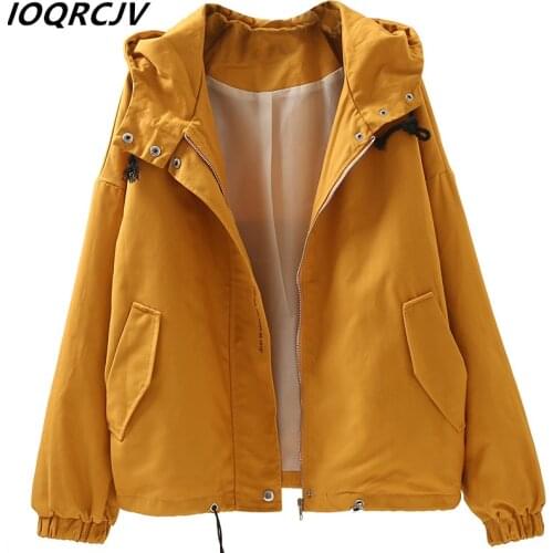 Large Size Women Hooded Jacket 2019 Spring Autumn New Solid Loose Zipper Pockets Casual Long Sleeves Coats Windbreaker Female