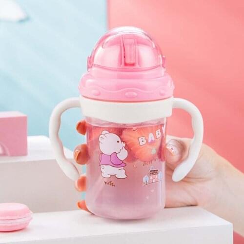 Hot 1Pc 300ml Cartoon Infant Learning To Drink Cup Handle Strap Children Cups Straw Bouncing Kettle For Newborn Feeding