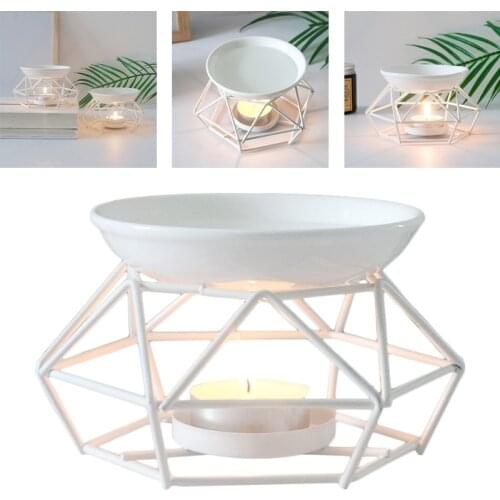 Metal Aromatic Oil Burner Geometric Ceramic Essential Oil Tealight Candle Holder Wax Melt Warmer Aroma Diffuser Lamp