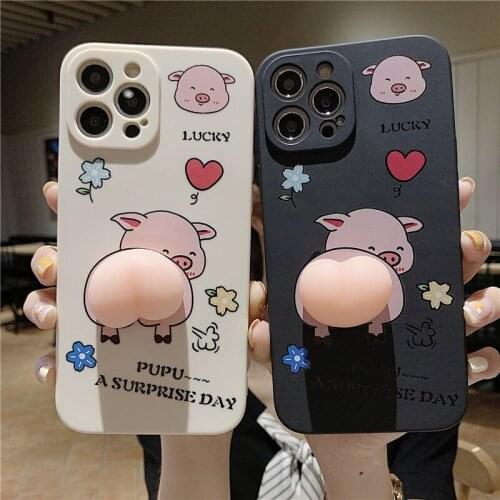 LANCHE Cute Pig Knead Ass Buttocks Cartoon Phone Case Cover for IPhone 11 12 Mini Pro Max XR XS XS X 8 7 6 6s Plus
