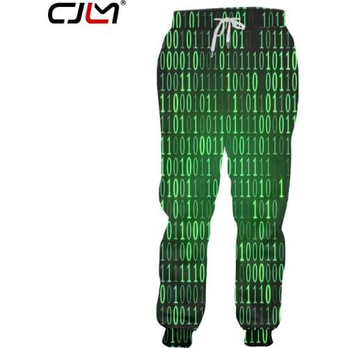 CJLM Mens Autumn New 3D Printed Funny Pants Technology code number Costuming Green Large Size 5XL Man Sweatpants