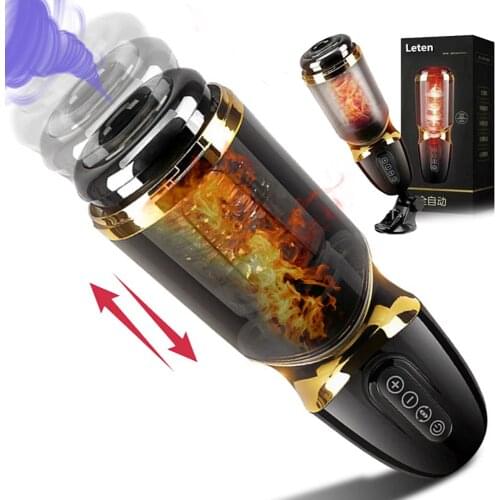 Heating Male Masturbator Vibrator Automatic Telescopic Rotation Cup Intelligent Voice Real Vagina Sex Toys For Men Handsfree