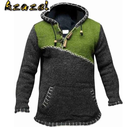 Old Fashion Hoodie Pullover Sweater For Men Streetwear Cropped Stitching Hooded Men Sweatshirt Casual Autumn Winter Mens Clothes
