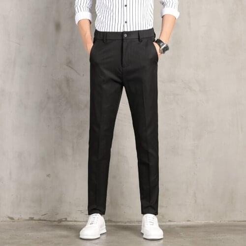 2021 summer new ice silk mens nine-point pants slim straight Korean version of the trend of all-match small feet suit pants