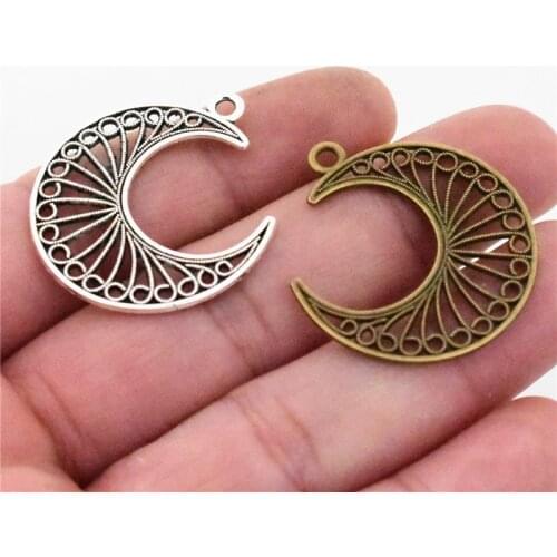 NEW Charms,29x28mm 10pcs/Lot Antique Bronze And Antique Silver Plated HollowMoon For Making DIY Handmade Jewelry