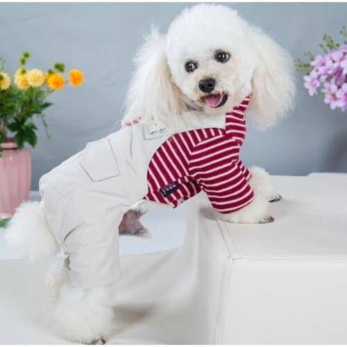Dog Clothes Autumn and Winter Striped Thick Four-legged Clothes British Color Striped Teddy Clothes Small Dog Pet Cotton Clothes