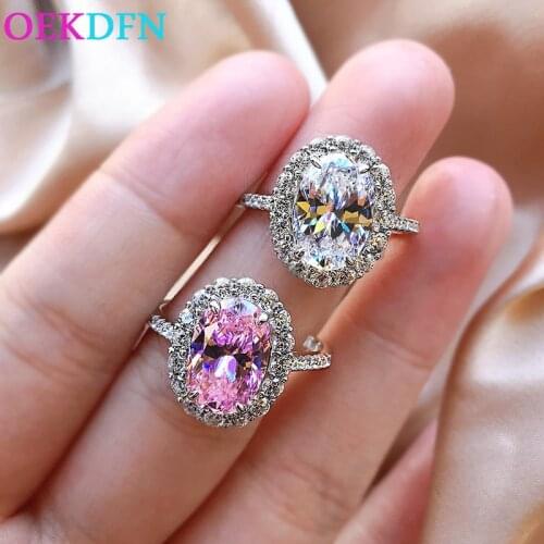 OEKDFN 100% 925 Sterling Silver Rings Oval Cut Pink Quartz Created Moissanite Gemstone Wedding Engagement Ring Fine Jewelry