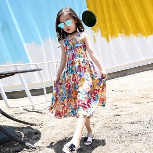 Teenage girls dresses Chiffon Bohemia costume kids dresses for Girls summer party flower princess dress girls