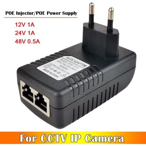 POE Injector AC 110V-240V to DC 12V/24V 1A 48V 0.5A POE Power Supply Over Ethernet Injector POE Power Adapter EU/UK/US Optional