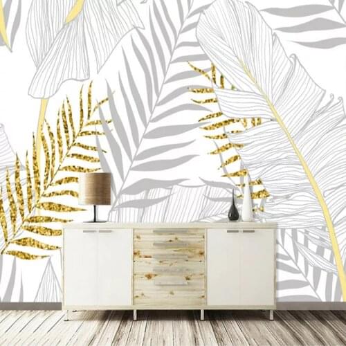 Drop Shipping Custom Mural Wallpaper Modern Nordic Abstract Golden Plant Banana Leaves 3D Photo Wall Paper For Home Decor