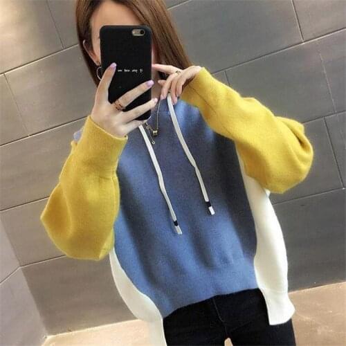 Autumn Winter Loose Pullover Sweatshirt Female Hooded Casual Knitted Girls Fashion Hit Colors Blusa Tops Short Hoodies f1473
