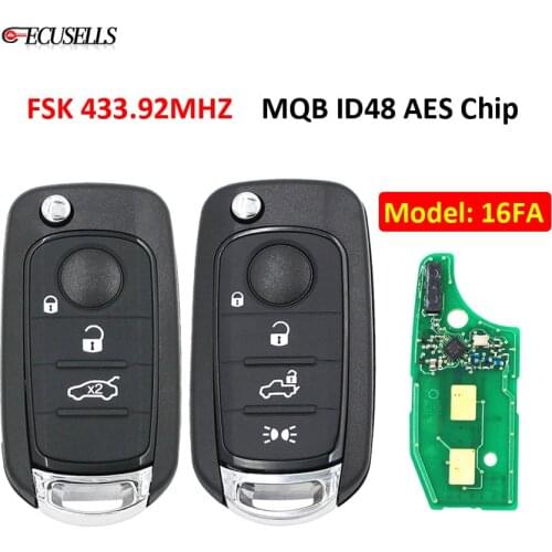 3/4 Button Remote Car Key FSK 433.92Mhz MQB Megamos AES ID48 Chip SIP22 Blade for Fiat 500X Egea Tipo 2016 2017 2018 Model 16FA