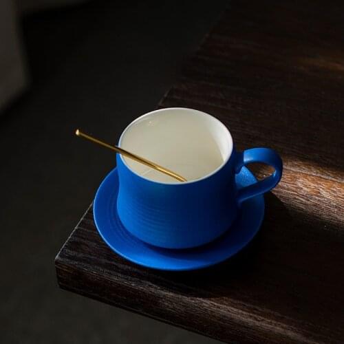 Handmade Ceramic Cup Saucer Dish Set Coffee Tea Drinkware Simple Style Mugs With Handgrip Blue 220ML