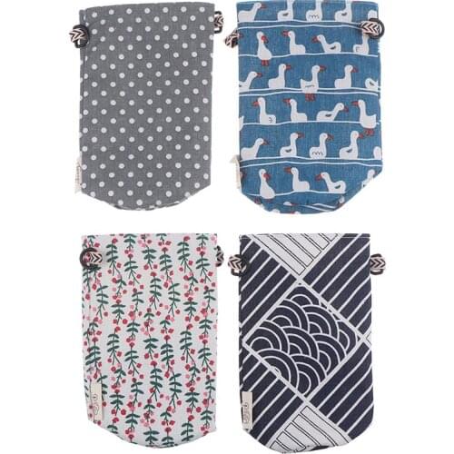 Modern Style Outdoor Battle Holder Bag Flexible Bottle Cover Bag Portable Bottle Cover Floral Printing Cotton Linen Cup Covers