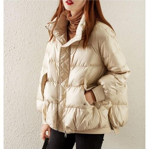 Outerwear Winter Large size Womens Down Jacket 2021 New Solid color Loose Short White duck down Womens Down Jacket